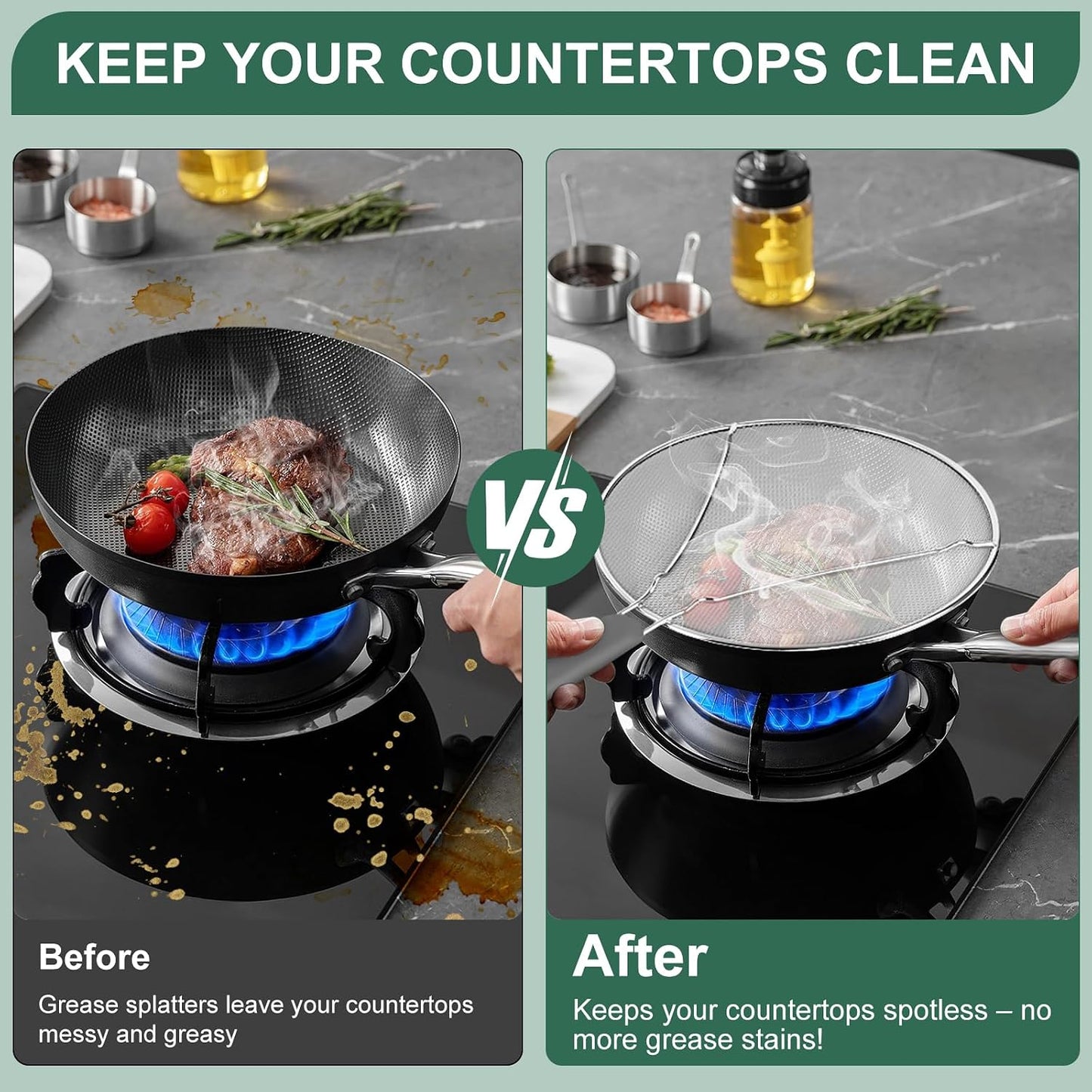 Stainless Steel Splatter Screen for Frying Pan - 9.8" 11.4" 13" Ultra Fine Mesh Grease Splatter Guard, Hot Oil Splatter Guard Shield Grease for Cooking, Kitchen Splash Guard to Prevent Oil Splatter