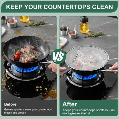 Stainless Steel Splatter Screen for Frying Pan - 9.8" 11.4" 13" Ultra Fine Mesh Grease Splatter Guard, Hot Oil Splatter Guard Shield Grease for Cooking, Kitchen Splash Guard to Prevent Oil Splatter