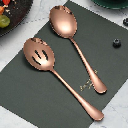Serving Spoons Set, 8.7 Inch Serving Spoon, Slotted Spoons, Gold