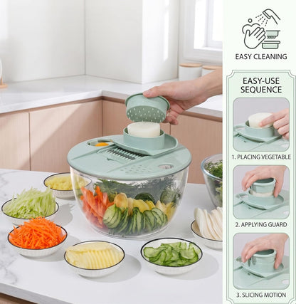 Salad Spinner Large, Lettuce Spinner with 5 Blade Slicer, 5.5 Qt Vegetable Wash Bowl, Fruits & Herb Lettuce Dryer with Egg Yolk Strainer for Efficient Salad Preparation and Food Washing