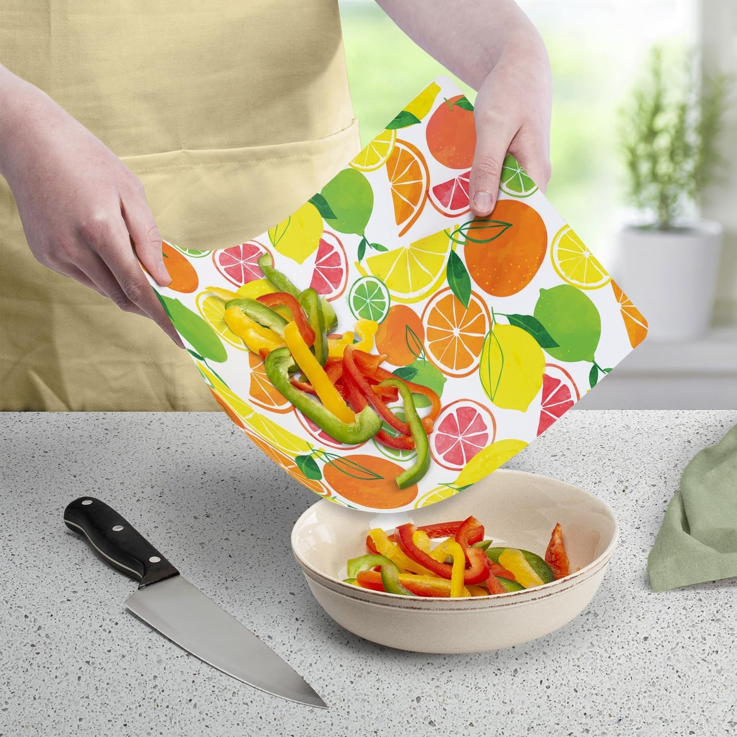 Cut N' Funnel Eat Fresh Designer Flexible Cutting Board Mat 15" x 11.5" Made in the USA Decorative Flexible Easy to Clean