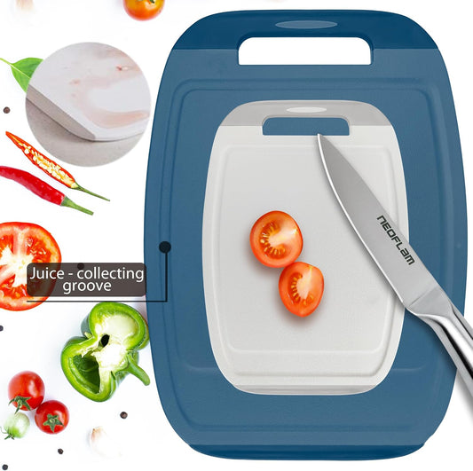 Neoflam BiJu 2-Piece BPA-Free Cutting Board Set - Large 11"x15.5" & Small 7"x10" - Reversible, Non-Slip, Dishwasher Safe (Blue)