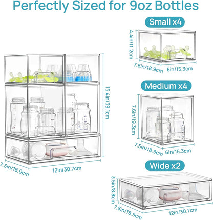Vtopmart Stackable Storage Drawers Set of 5, Clear Plastic Organizer Bins for Baby Bottle, Beauty Supplies Storage, Ideal for Kichen Countertop, Vanity, Bathroom, Cabinet, Pantry Organization
