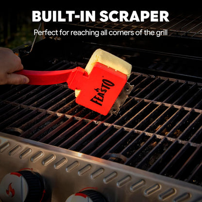 Feasto Bristle Free Grill Brush with Scraper for Outdoor Grills, Reinforced Steam BBQ Cleaning Brush with Replaceable Cleaning Head, Safe Grill Cleaner for Cast Iron & Stainless Steel Grates, Red