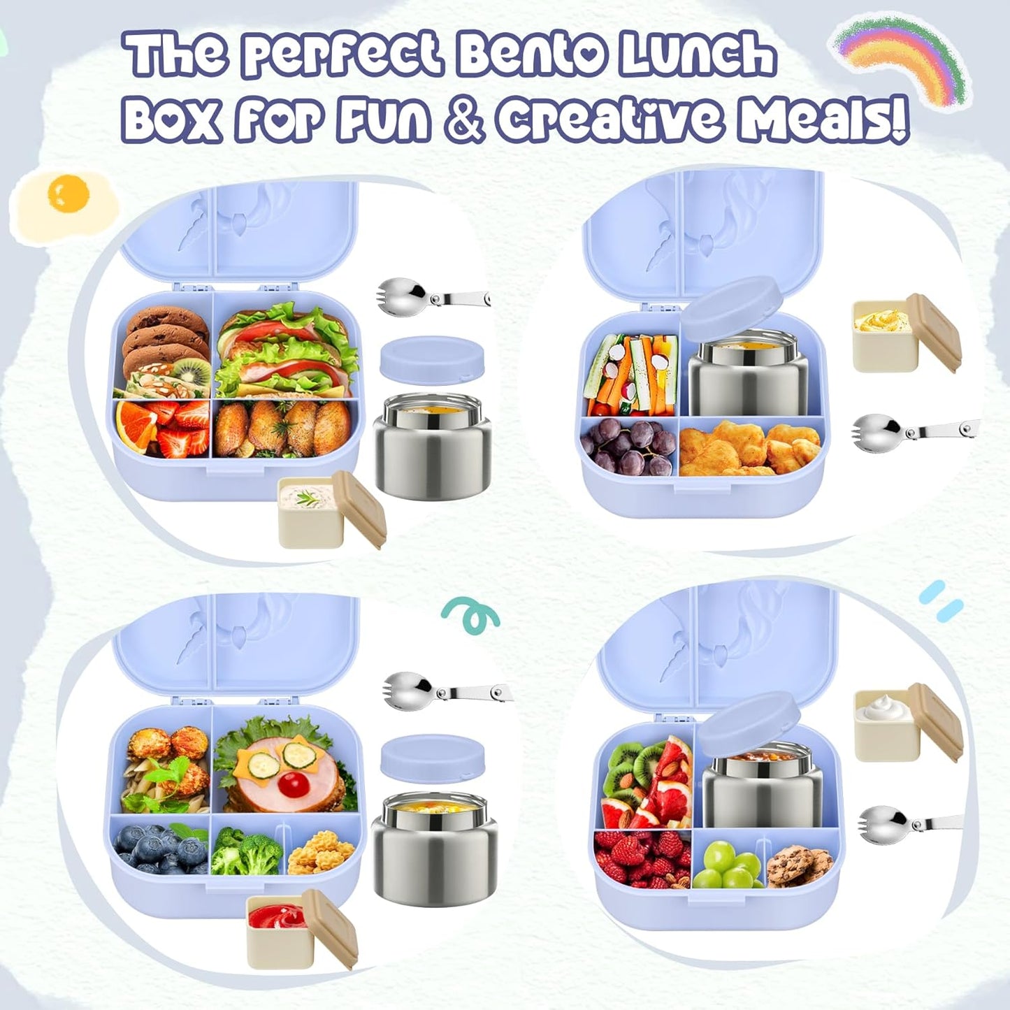 Aimsnk Magical Dinosaur Kids Lunch Box Set -12oz Insulated Food Jar, Leakproof Lunch Food Containers Cutlery, Leak-Proof Sauce Cup & Spoon, Gradient Green+Jar Green