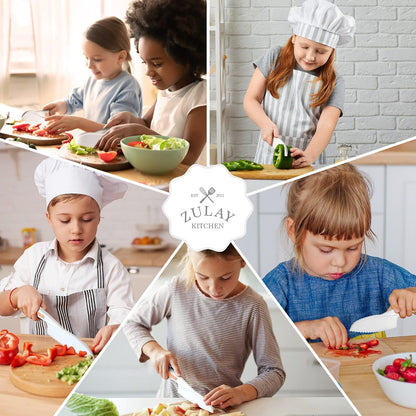 Zulay Kitchen 3-Piece Kids Knife Set for Real Cooking & Baking - Toddler Knives for Cutting Fruits, Veggies, & Cake - Children’s Montessori Knive with Serrated Edges - Safe & Fun Lettuce Knife (Red)