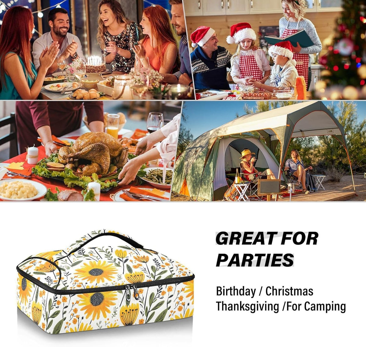 Casserole Carrier Insulated Yellow Lemon Blue Bows Dish 9x13 with Lid Party Travel Warmer Bag for Hot or Cold Food Lasagna Pizza Holder Tote - Colors B