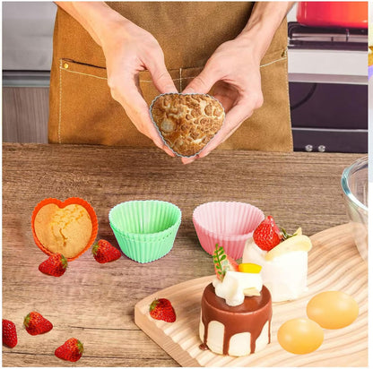 12 PCS Multicolored Silicone Cupcake Baking Cups, Reusable Muffin Liners Easy Clean Non-Stick Cupcakes for Party, Gift (Round)