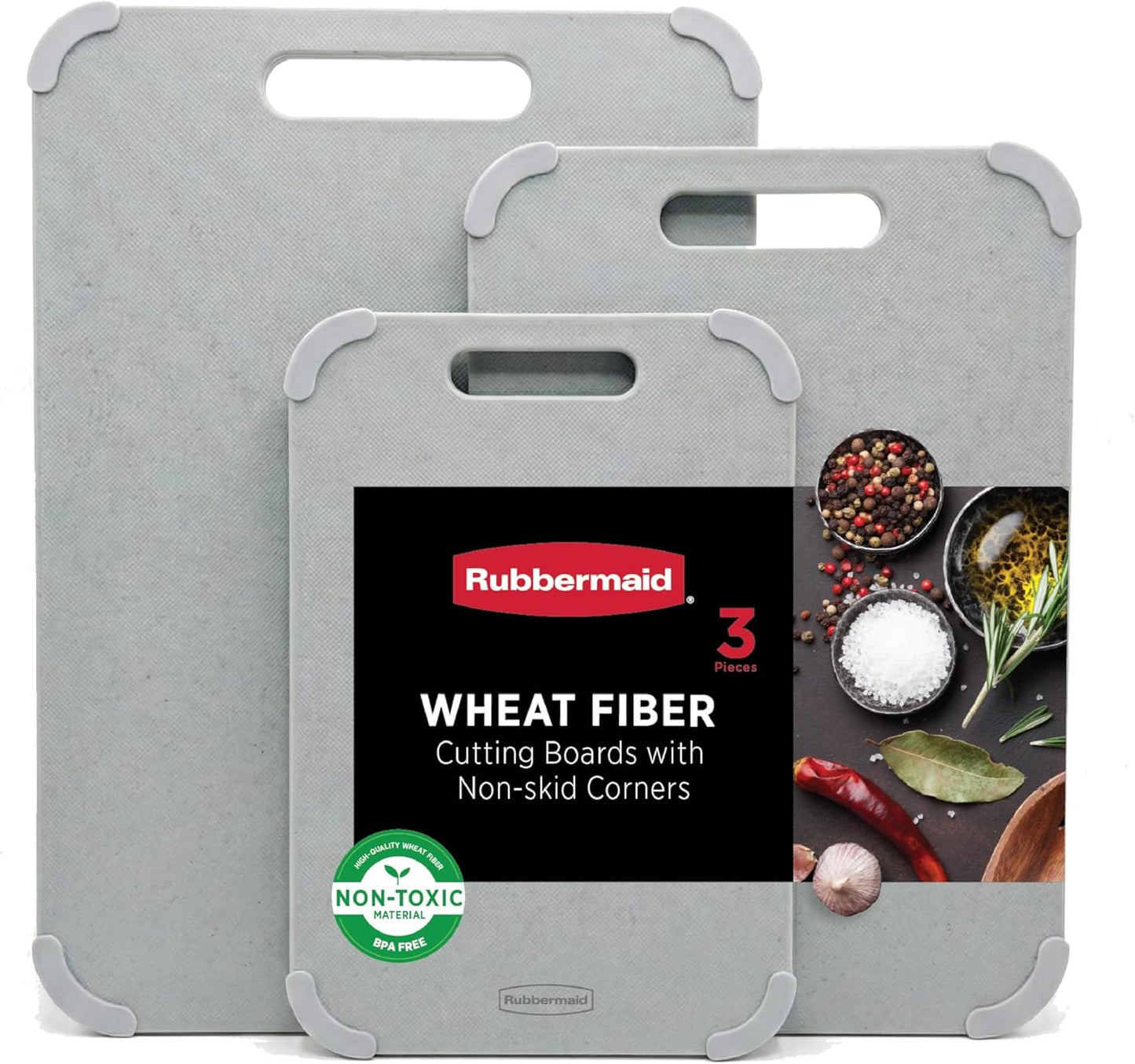 Rubbermaid 3pc Reversible Wheat Fiber Cutting Board Set | Cutting Boards for Kitchen – Dishwasher Safe, Non-Slip Corners, Lightweight & Easy To Store- Large Cutting Board for Meat, Veggies & Fruits