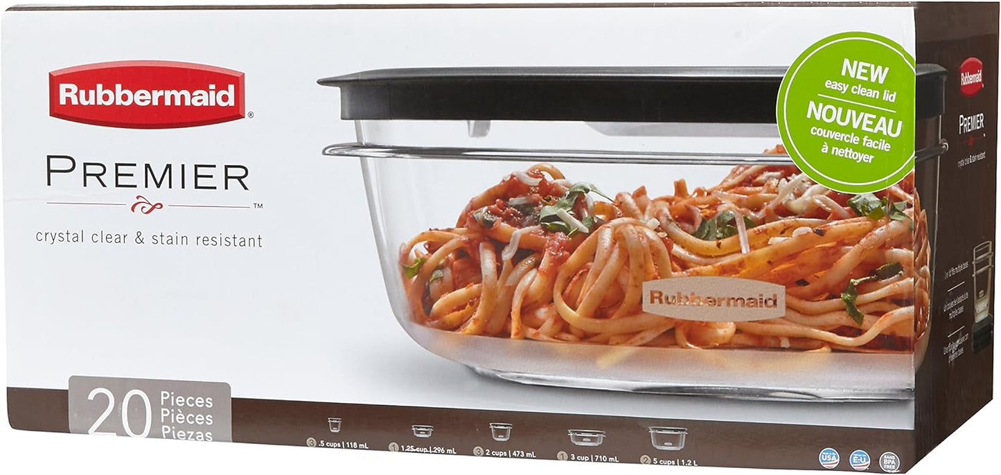 Rubbermaid Premier Easy Find Lids Meal Prep and Food Storage Containers, Set of 10 (20 Pieces Total), Grey |BPA-Free & Stain Resistant