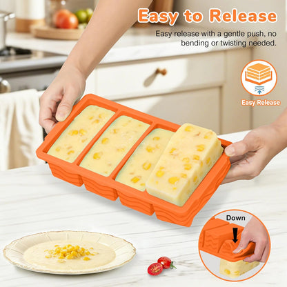 Silicone Freezer Trays with Lid (4-Pack), 1-Cup, 2-Cup, 1/2-Cup & 2-Tbsp Silicone Freezer Molds, Stackable Soup Freezer Meal Prep Containers,Ice Cube Tray for Making Sauce,Smoothies,Yogurt Bites