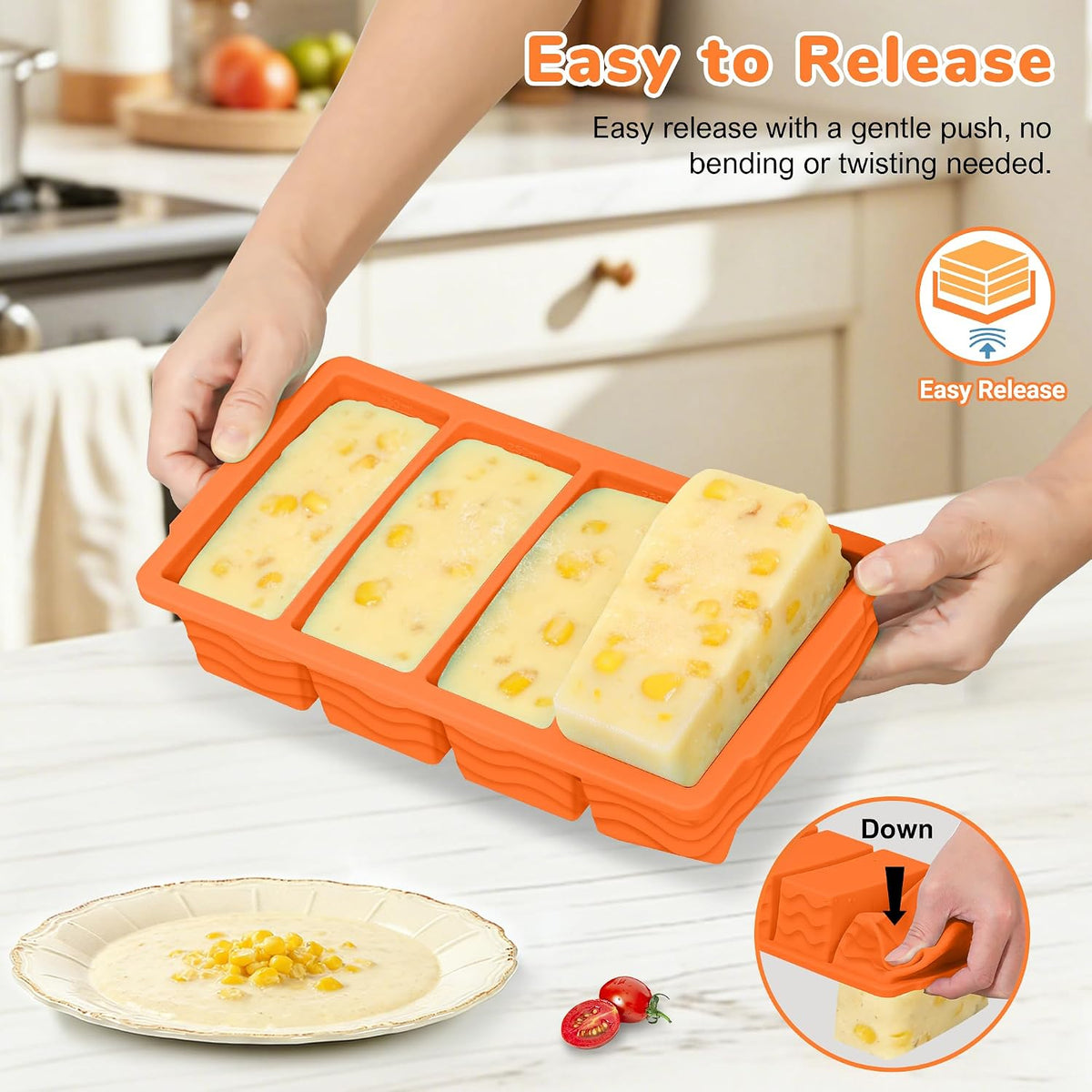Silicone Freezer Trays with Lid (4-Pack), 1-Cup, 2-Cup, 1/2-Cup & 2-Tbsp Silicone Freezer Molds, Stackable Soup Freezer Meal Prep Containers,Ice Cube Tray for Making Sauce,Smoothies,Yogurt Bites