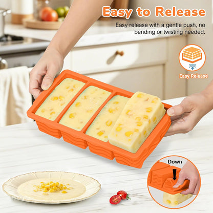 Silicone Freezer Trays with Lid (4-Pack), 1-Cup, 2-Cup, 1/2-Cup & 2-Tbsp Silicone Freezer Molds, Stackable Soup Freezer Meal Prep Containers,Ice Cube Tray for Making Sauce,Smoothies,Yogurt Bites