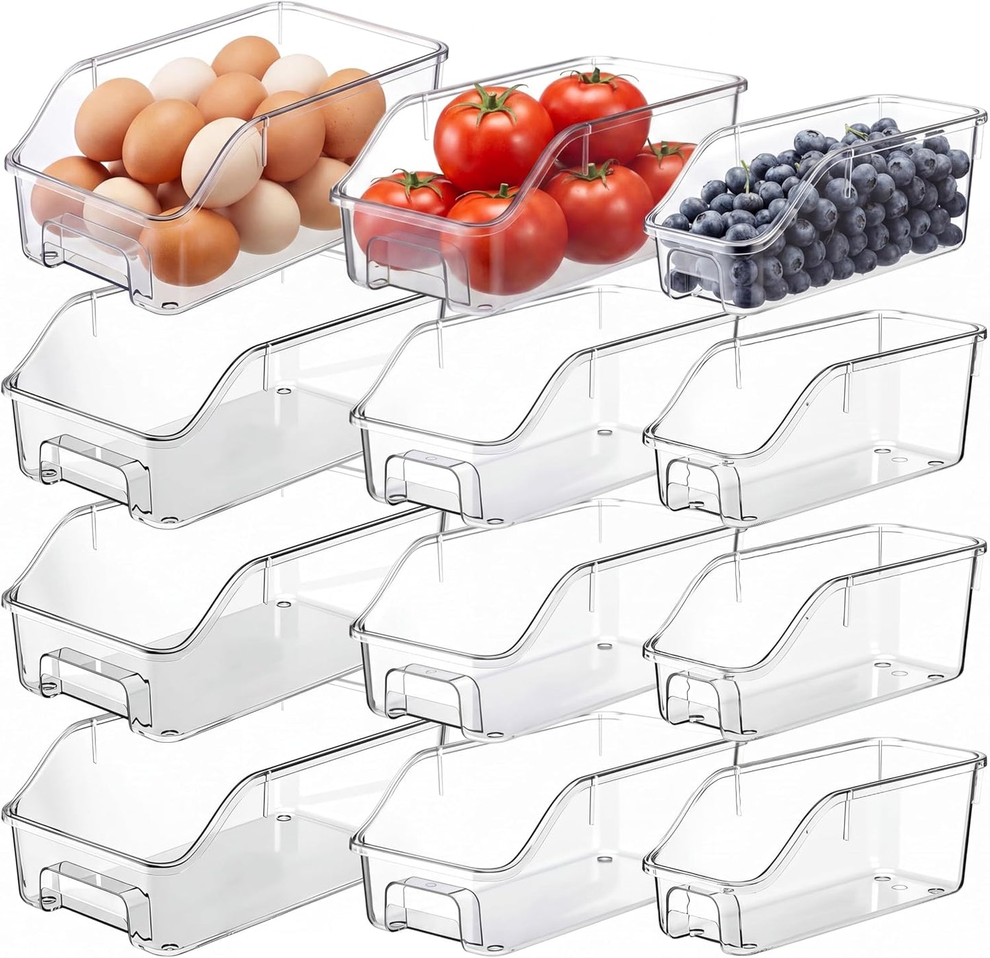 LemonRoad 6 Packs Pantry Organizers and Storage Freezer Clear Organizer Bins with Handle Acrylic Organization Bins Stackable Open Front Storage Vegetable Egg Salad Containers for Kitchen Cabinet