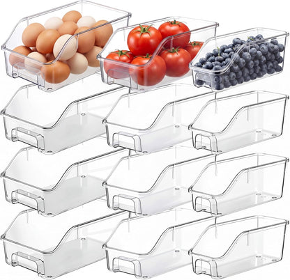 LemonRoad 6 Packs Pantry Organizers and Storage Freezer Clear Organizer Bins with Handle Acrylic Organization Bins Stackable Open Front Storage Vegetable Egg Salad Containers for Kitchen Cabinet