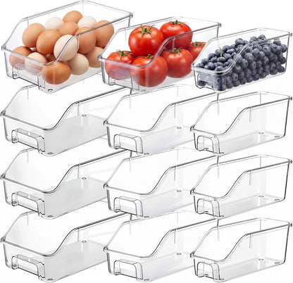 LemonRoad 12 Packs Pantry Organizers and Storage Freezer Clear Organizer Bins with Handle Acrylic Organization Bins Stackable Open Front Storage Vegetable Egg Salad Containers for Kitchen Cabinet