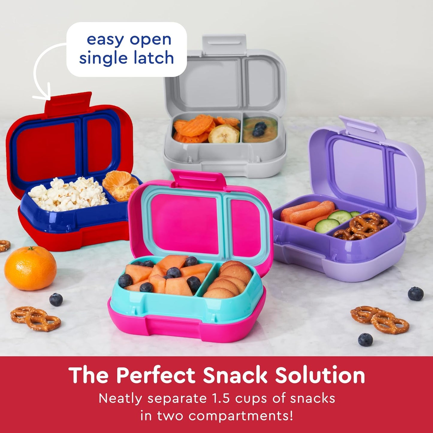 Bentgo Kids Snack - 2 Compartment Leak-Proof Bento Box Container for Snacks and Small Meals, Easy-Open Latch, Dishwasher Safe, BPA-Free for School, Daycare, & Sports - Ideal for Ages 3+ (Gray)