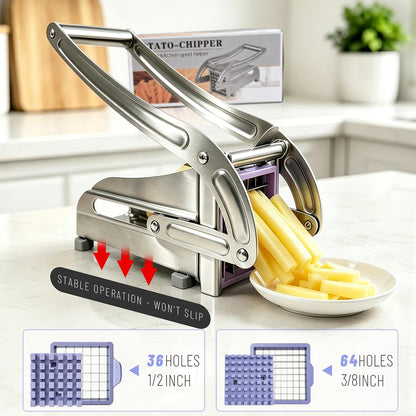 Household stainless steel fry slicer, 64-hole and 36-hole potato slicer with replaceable heavy-duty blades, suitable for household, kitchen, restaurant, and commercial use