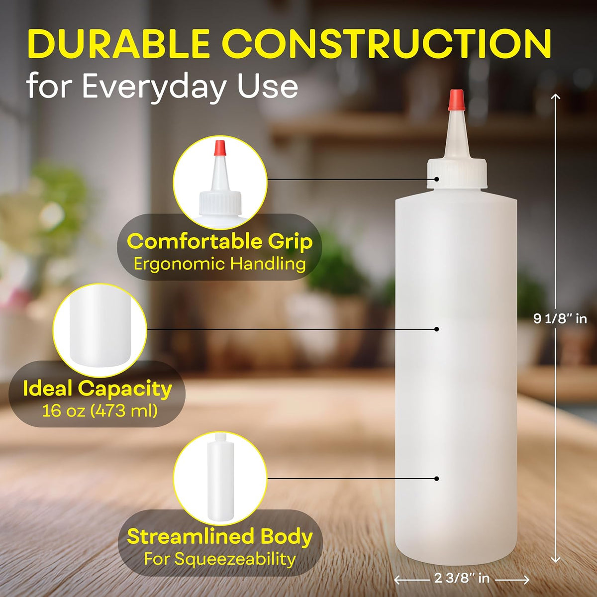 BRIGHTFROM Empty Squeeze Bottles 16 OZ, 2 PACK Squirt Containers with Red Top, BPA Free for Condiments, Syrup, Ketchup, Sauces, Dressing, Oil, Honey | Arts and Crafts - Leak Proof - Kitchen