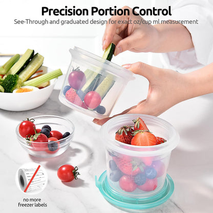 U-Taste Silicone Food Storage Containers Set: Meal Prep Box with Airtight Lid, Freezer & Microwave Safe, Date Marking Circle, Clear cup/oz/ml Measurement for Dry & Wet Deli -2oz/4oz/8oz/16oz, Aqua Sky
