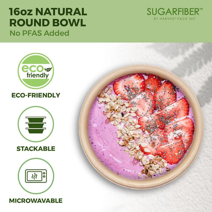 32oz Compostable Paper Bowls Disposable Round Natural Soup Bowls, 50 Count