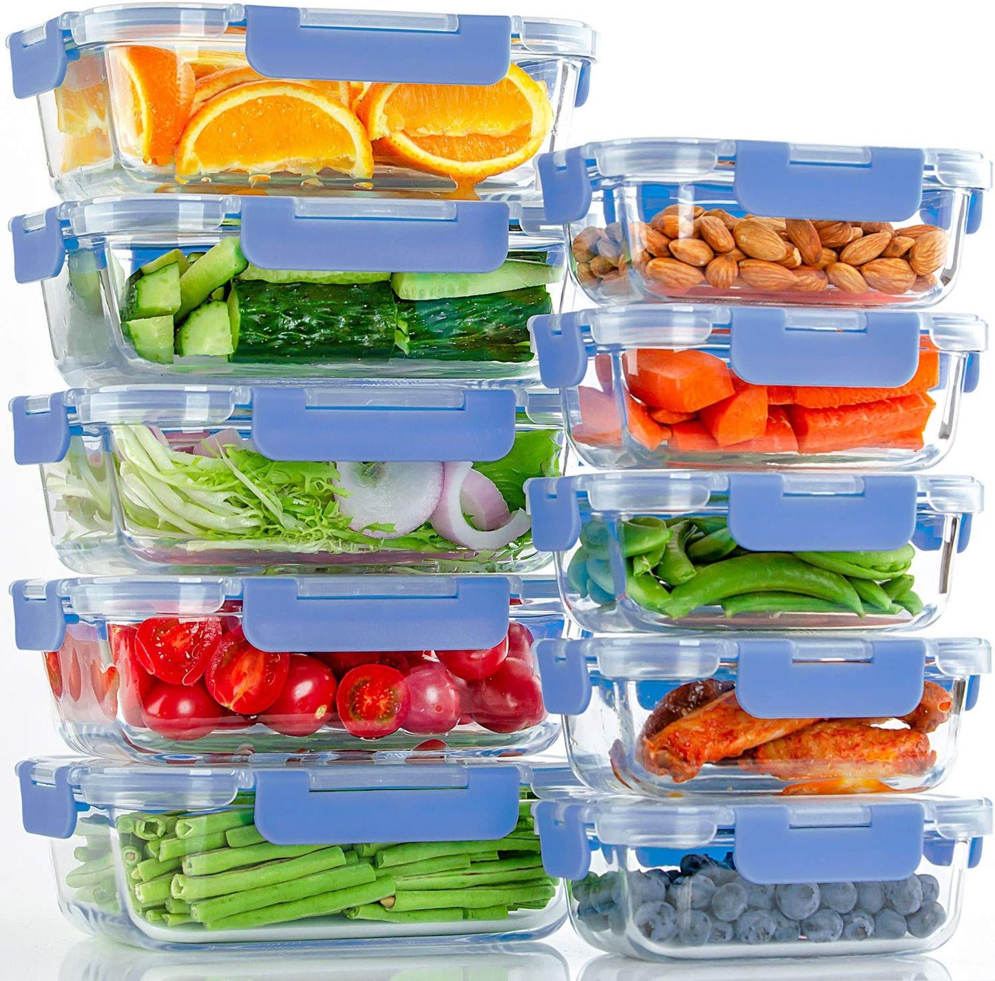 UMEIED 10 Pack Glass Food Storage Containers with Lids, Leakproof Airtight Glass Meal Prep Containers For Lunch, On The Go, Leftover, Dishwasher Safe