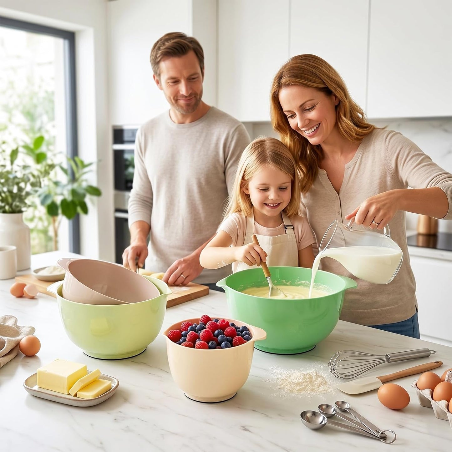 BoxedHome Nesting Plastic Mixing Bowl Set With Pour Spout, Microwave and Dishwasher Safe, BPA free Non-Slip Base, Set of 4 Size 1.7, 2.5, 3.5 and 4.5qt, Great for Prepping, Baking, Cooking (Dark Blue)