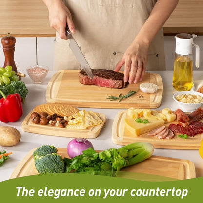 3 Packs Bamboo Cutting Board Set with Non Slip Feet and Over Sink Nice Solid Thick Wood Juice Groove Chopping Board Extra Large Big Small Best Hardwood Kitchen Counter Organic Vegetable