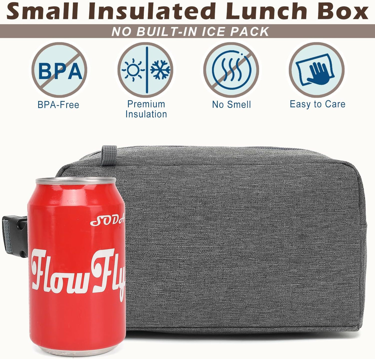 FlowFly Small Insulated Lunch box Portable Soft Bag Mini Cooler Thermal Meal Tote Kit with Handle for Work & School, Black