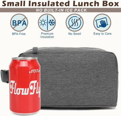 FlowFly Small Insulated Lunch box Portable Soft Bag Mini Cooler Thermal Meal Tote Kit with Handle for Work & School, Black