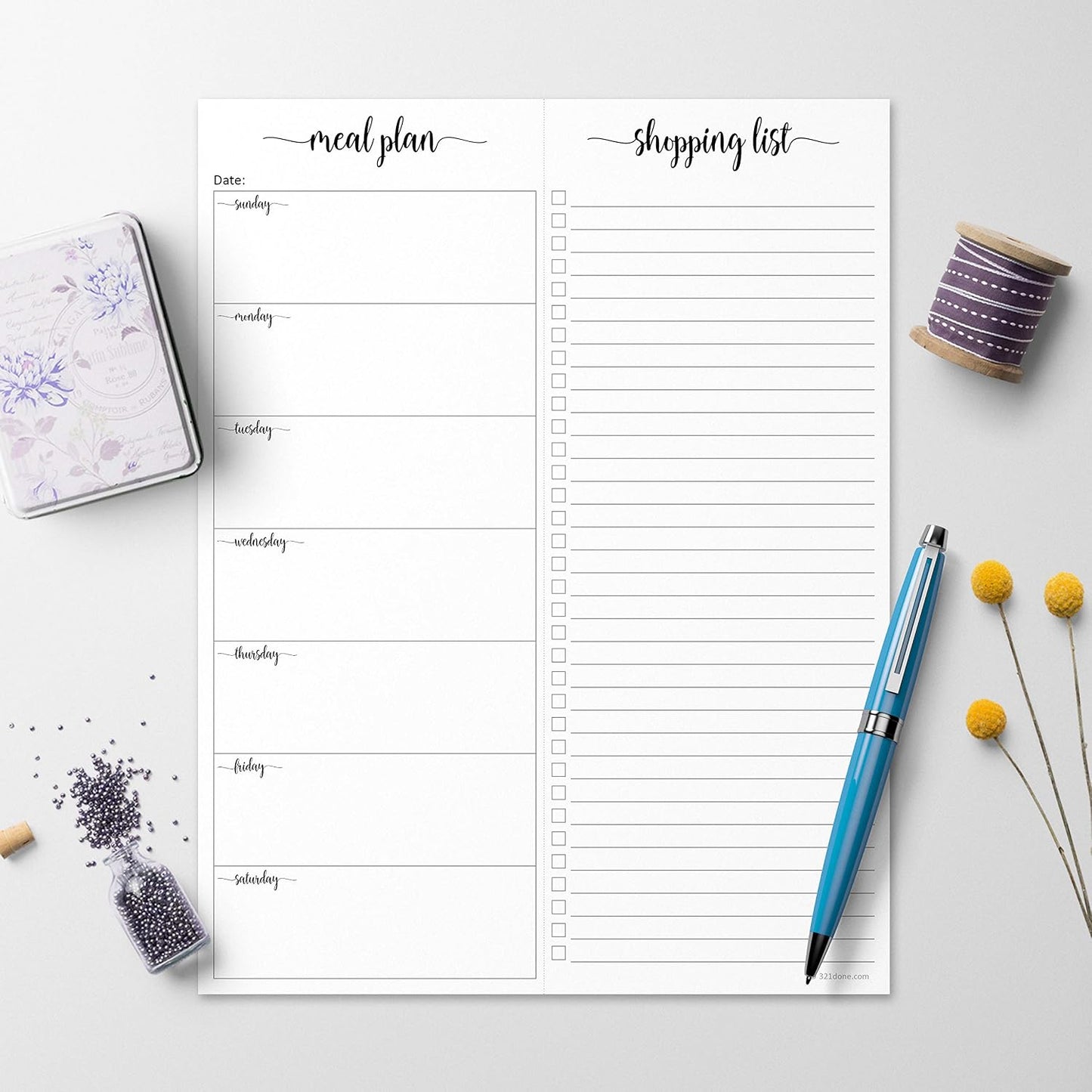 321done Magnetic Weekly Meal Plan Shopping Checklist Notepad - Tear-Off 50 Sheets, 5.5x8.5 - Undated, Sunday to Saturday To-Do List Planner, Schedule Weekly Desk Pad, Weekday Planning Notepad - Made in USA