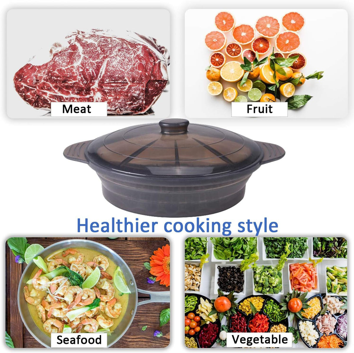 Silicone Microwave Steamer Collapsible Cooker for Vegetables Fish Prep Meal