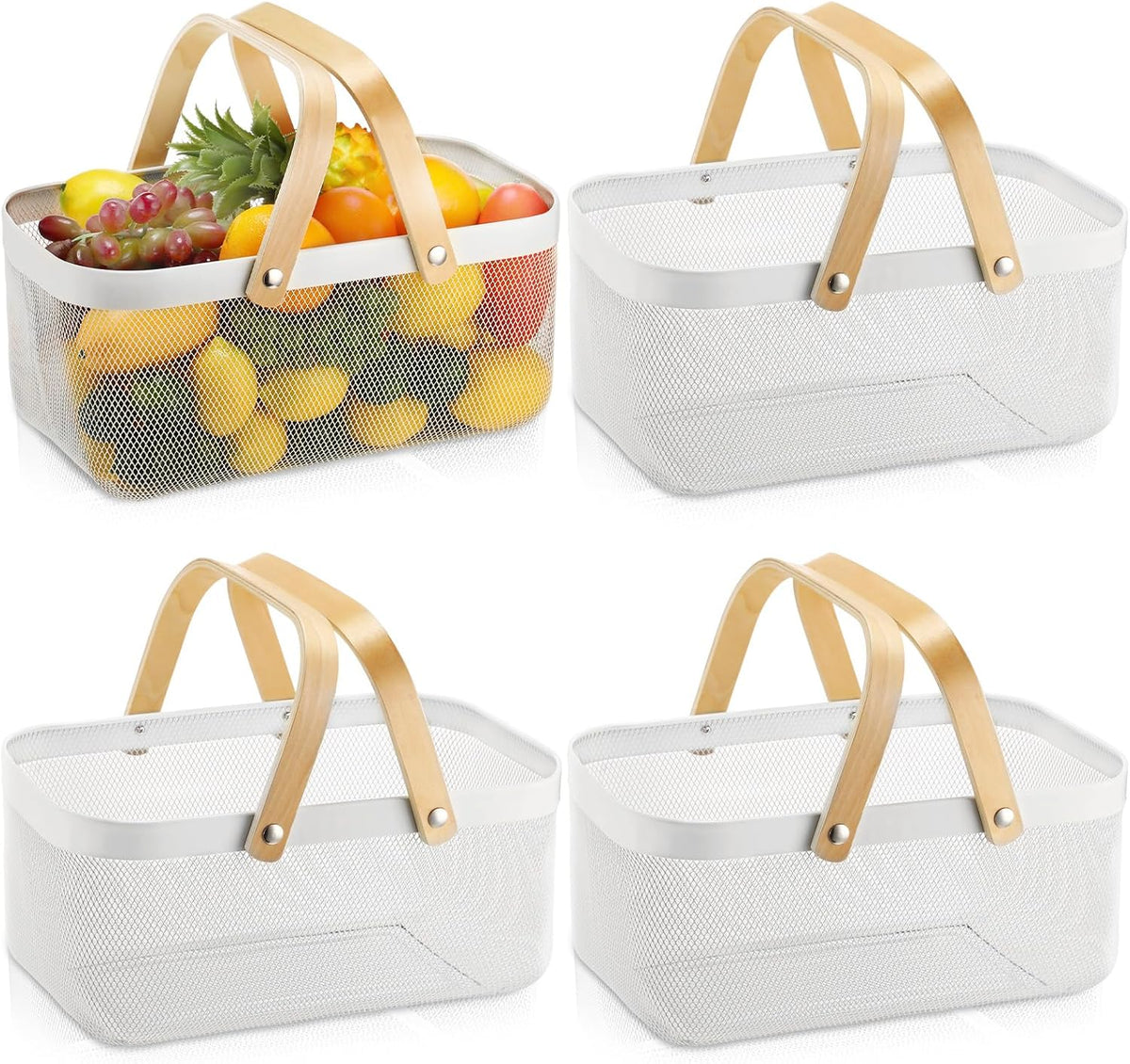 Sadnyy 2 Pcs Black Metal Wire Storage Basket with Handle Mesh Harvest Durable Vegetables Fruit Toy Basket for Garden Organizing, Kitchen, Countertop, Closet, Bedroom (12.6 x 9.7 x 4.3 Inch)