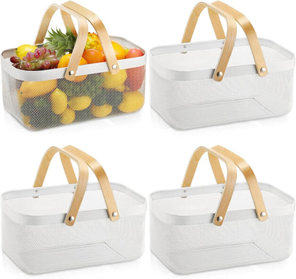 Sadnyy 2 Pcs Black Metal Wire Storage Basket with Handle Mesh Harvest Durable Vegetables Fruit Toy Basket for Garden Organizing, Kitchen, Countertop, Closet, Bedroom (12.6 x 9.7 x 4.3 Inch)