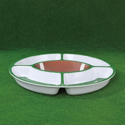 UP Football-Themed Melamine 5-Section Snack Platter, Round Divided Game Day Serving Tray with Green Field Design, for Chips and Dip, Sweets, and Appetizers, 15 Inch