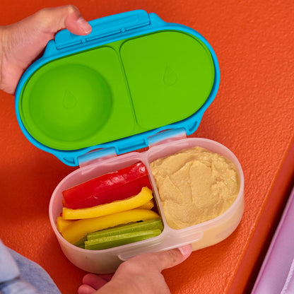b.box Snack Box 2-Pack - Leak Proof Mini Bento Box for Kids & Toddlers, 2 Compartment Snack Containers for Kids, Dishwasher Safe, BPA-Free, PFAS-Free, Ages 4mo+, 1 3/4 Cup Each (Strawberry + Lilac)
