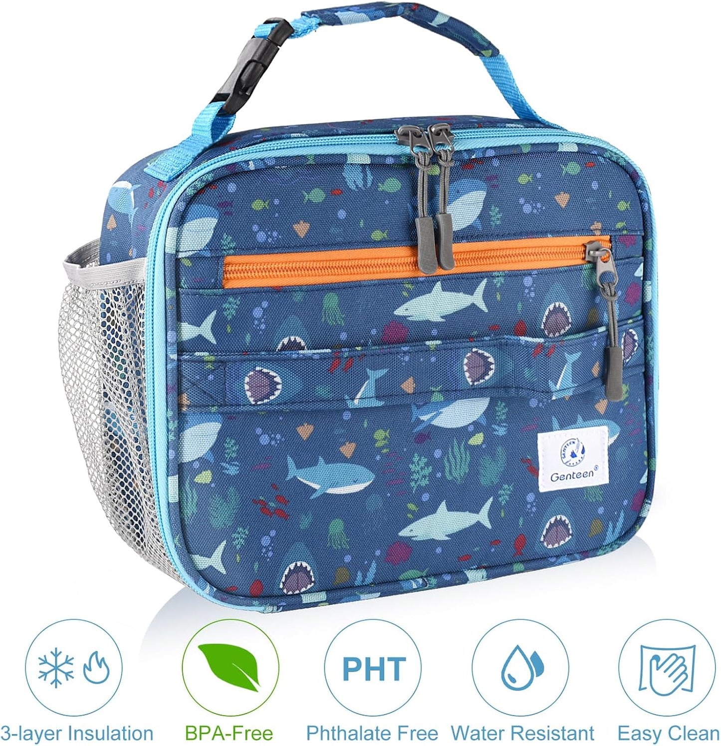 Genteen Lunch Box Kids, Insulated Lunch Bag Kids Boys Girls Back to School, Soft Lunch Box for Men Reusable Lunchbox for Office,Outdoor,School (Black)