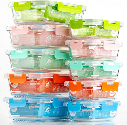 C CREST [10 Pack] Glass Meal Prep Containers, Food Storage Containers with Lids Airtight, Glass Lunch Boxes, Microwave, Oven, Freezer and Dishwasher Safe