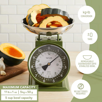 Taylor Vintage Mechanical Kitchen Scale - 11 lb Max Capacity, Silver