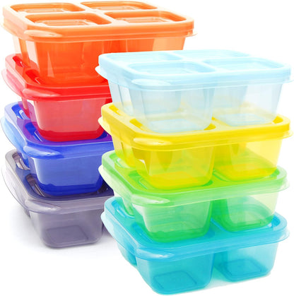 Youngever 8 Pack Bento Lunch Box, Meal Prep Containers, Reusable Plastic Divided Food Storage Container Boxes (3-Compartment)