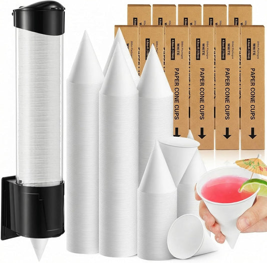 Roshtia 600 Pcs 4 oz Snow Cone Cups Paper Thicken Disposable with 1 Cups Dispenser Pull Type Wall Mount Cup Holder Paper for Restaurants, Home, and Office, and Shaved Ice, Cold (Black)