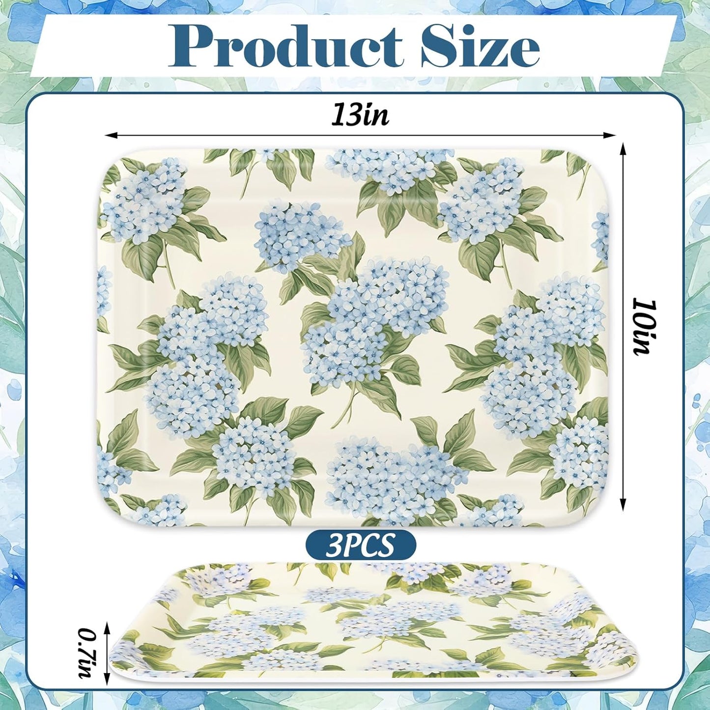 Whaline 3Pcs Hydrangea Flower Serving Trays Melamine Platter Spring Summer Floral Serving Dishes for Party Sharing Snack Fruit Dessert Supplies, 13 x 10 inch