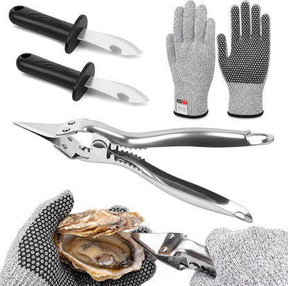Oyster Shucker Machine Kit with 2 Knives & Cut-Resistant Gloves