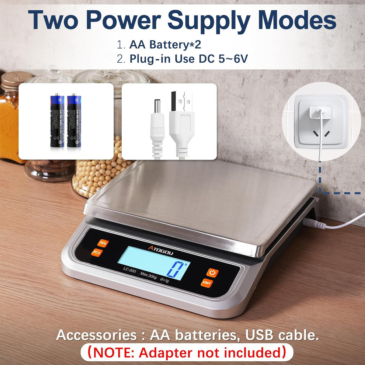 Atogou 88lb Food Scale, Commercial Kitchen Scale Plug-in Usable