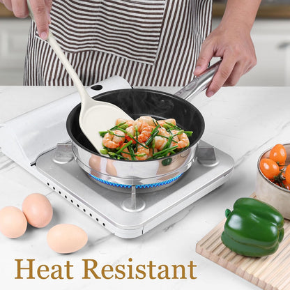LIANYU Non-Toxic Silicone Kitchen Utensils Set, 8 Piece Non-Scratch Cooking Spoons & Spatulas, Stainless Steel Core, Heat Resistant & Dishwasher Safe, Khaki