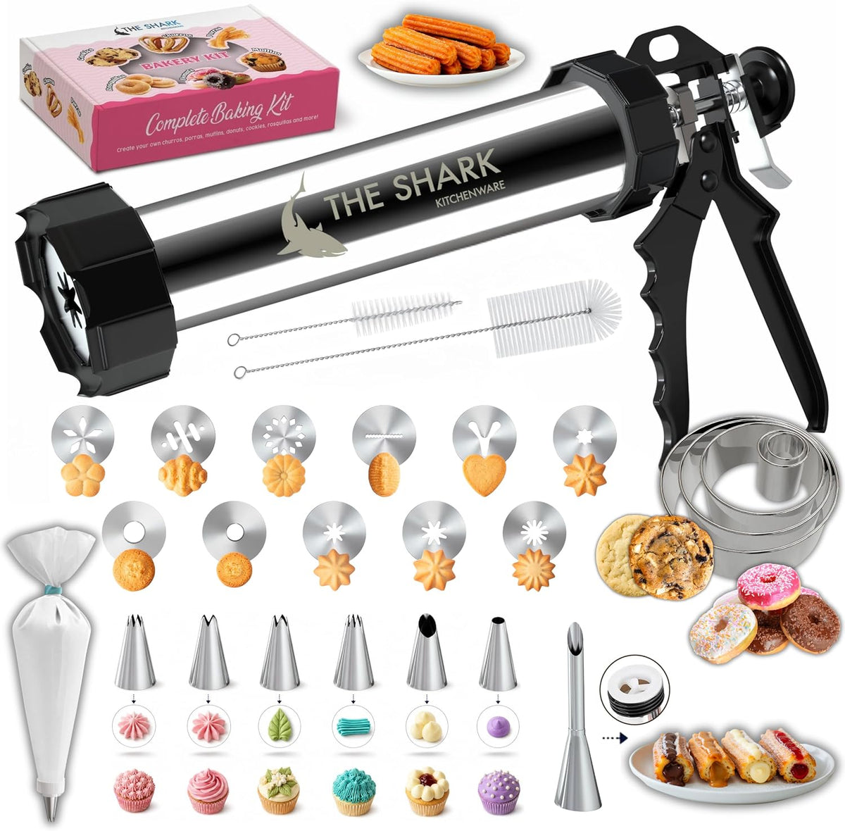 Churro Maker Machine & Spritz Cookie Press Gun Kit – 304 Stainless Steel