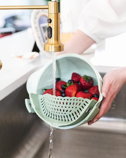 The Silicone Kitchen Clip on Silicone Strainer, Colander Fit Most Pots, Pans, Bowls, Ideal for Pasta, Vegetables, Fruit, Non-Toxic, BPA Free, 2 Pack, Green, Gray