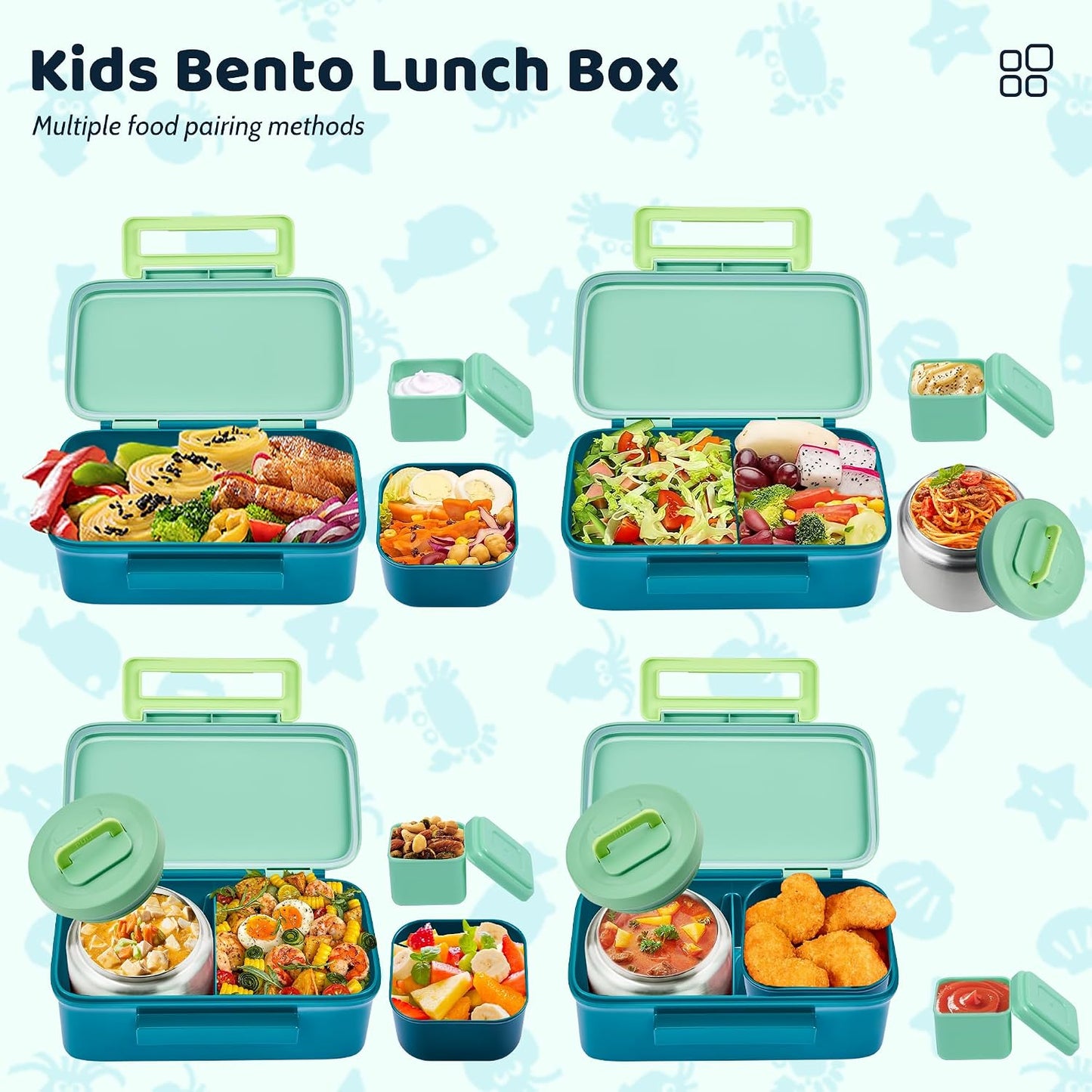 JXXM Bento Lunch Box for Kids With 8oz Thermo, Leakproof Bento Box with with 2 Compartments, Insulated Bottle, Lunch Bag, BPA Free Dishwasher Safe for School Girls Boys (Pink)
