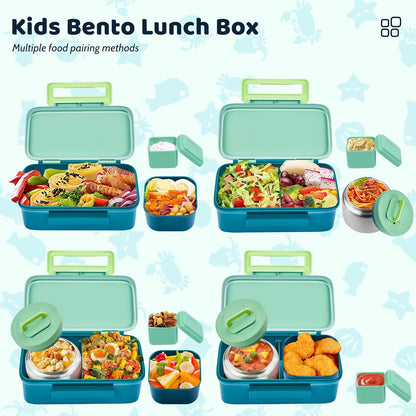 JXXM Bento Lunch Box for Kids With 8oz Thermo, Leakproof Bento Box with with 2 Compartments, Insulated Bottle, Lunch Bag, BPA Free Dishwasher Safe for School Girls Boys (Pink)