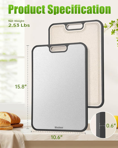 Titanium Cutting Boards for Kitchen, Non Toxic 2-in-1 Cutting Board Double Sided, Food Grade Chopping Boards for Fresh Meat Vegetable, Easy to Clean Large Size 16”×11”